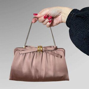 Vintage 1950s 'After Five' Satin & Gold Tone Rhinestone Bow Cocktail Handbag